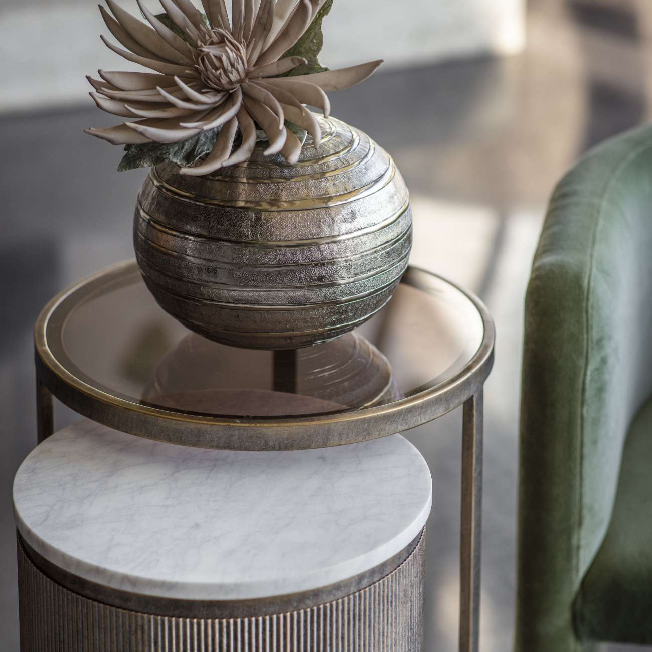 Aged Gold Set of 2 Corrugated Nesting Side Tables
