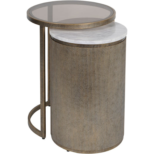 Aged Gold Set of 2 Corrugated Nesting Side Tables