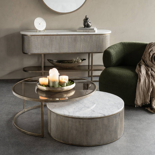 Aged Gold Corrugated Set Of 2 Nesting Coffee Tables