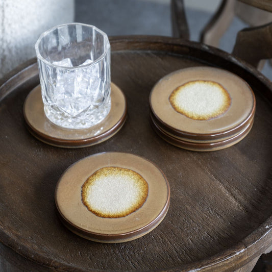Brown Reactive Glaze Round Coasters Set Of 4