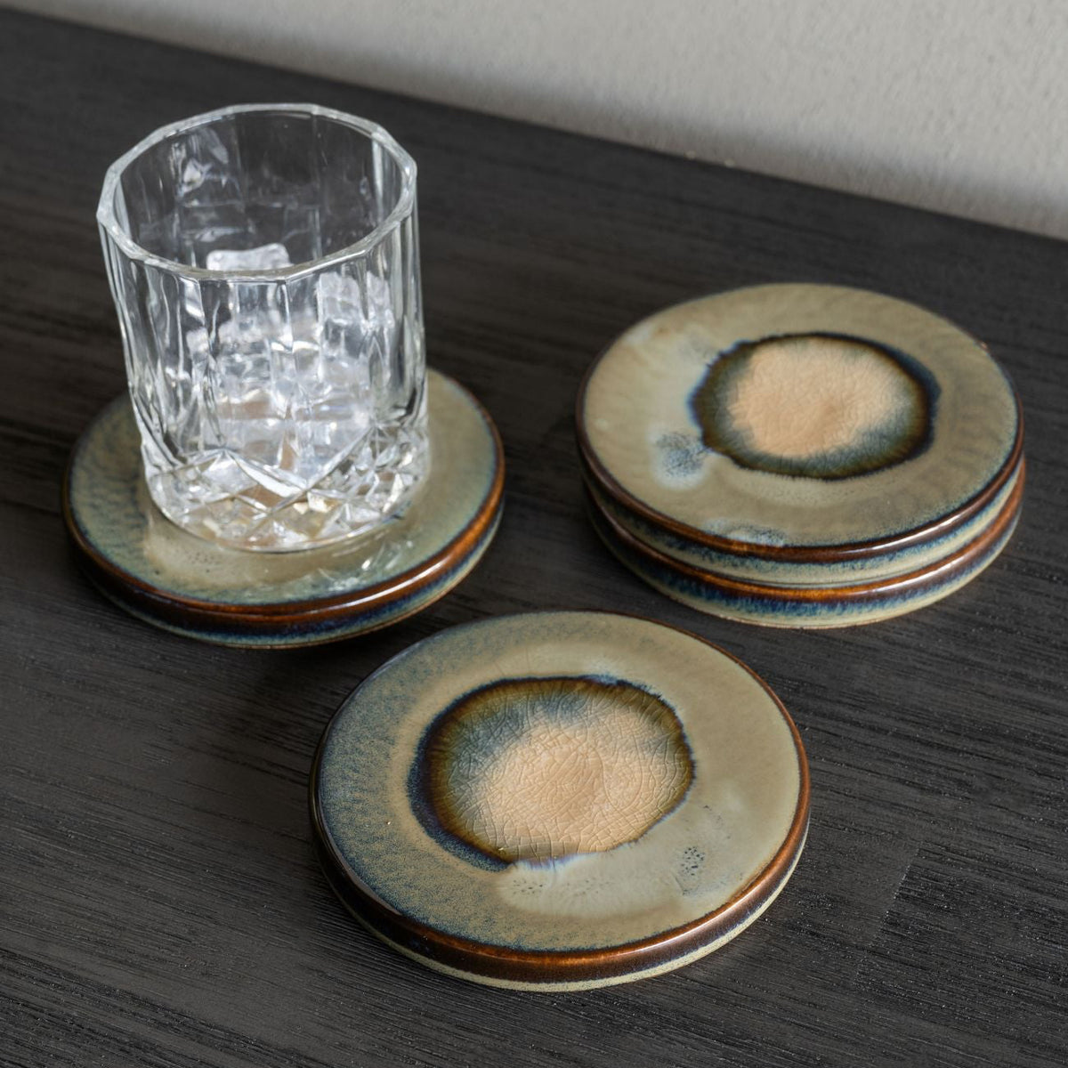 Blue Reactive Glaze Round Coasters Set Of 4