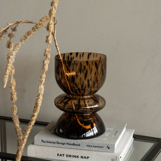 Brown Spotted Glass Vase / Candle Holder