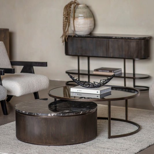 Black Corrugated Set Of 2 Nesting Coffee Tables