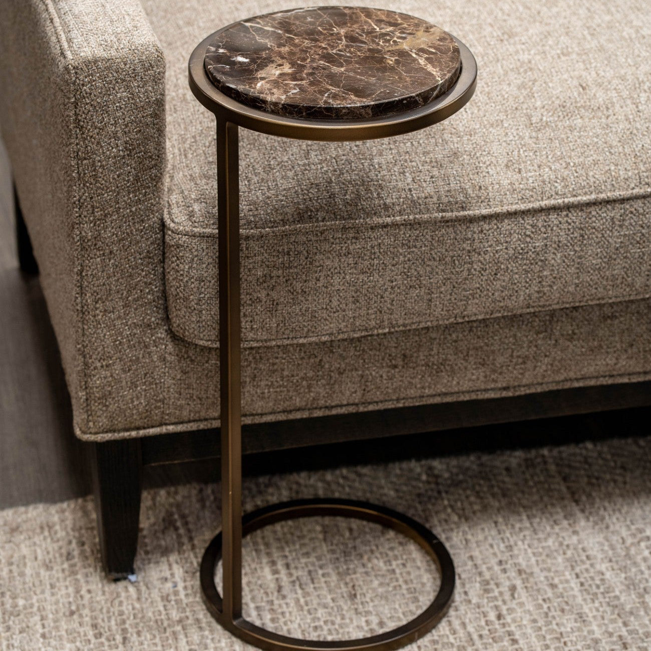 Brown Marble & Bronze Small Sofa Side Table