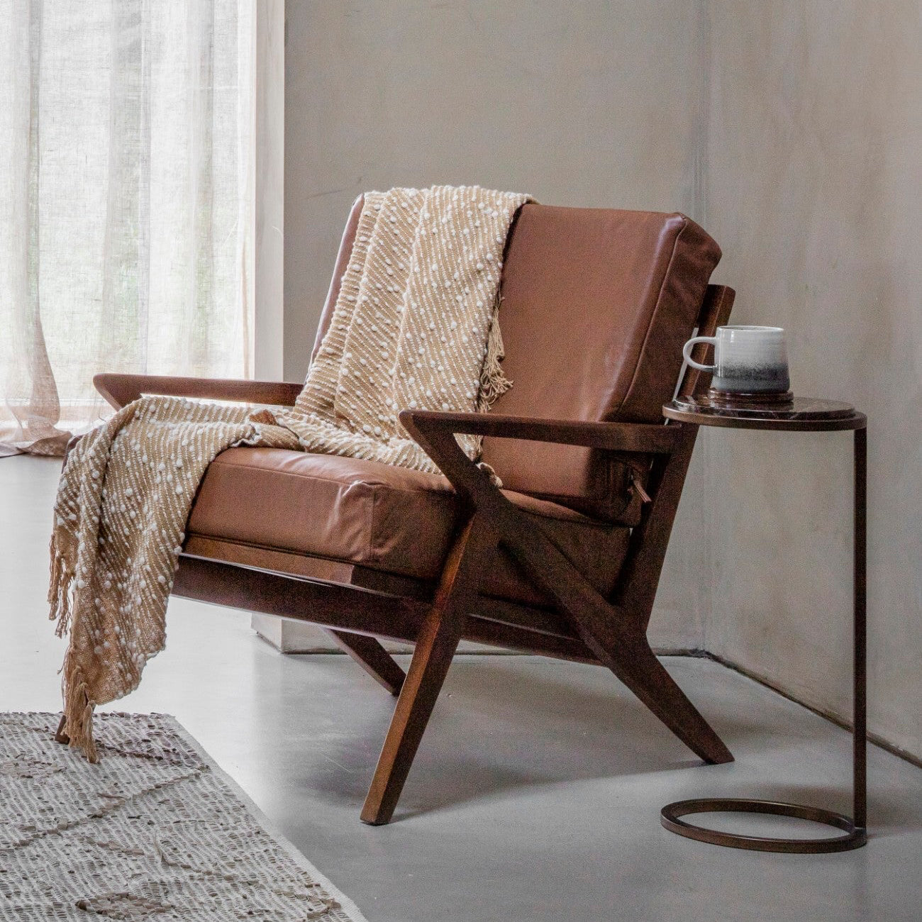 Brown Marble & Bronze Small Sofa Side Table