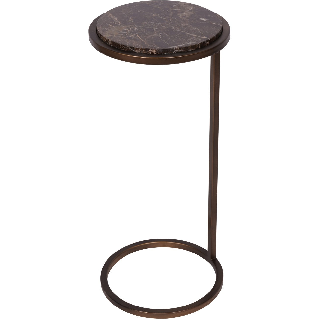 Brown Marble & Bronze Small Sofa Side Table