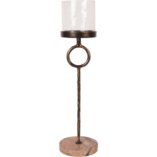 Antique Gold Table Hurricane Candle Holder With Marble Base | Large