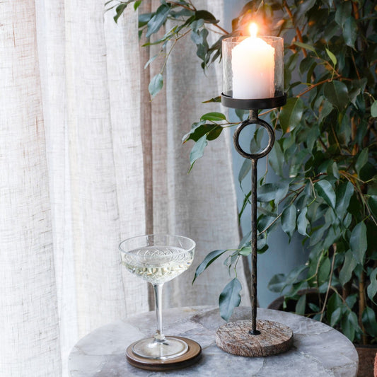Antique Gold Table Hurricane Candle Holder With Marble Base | Large