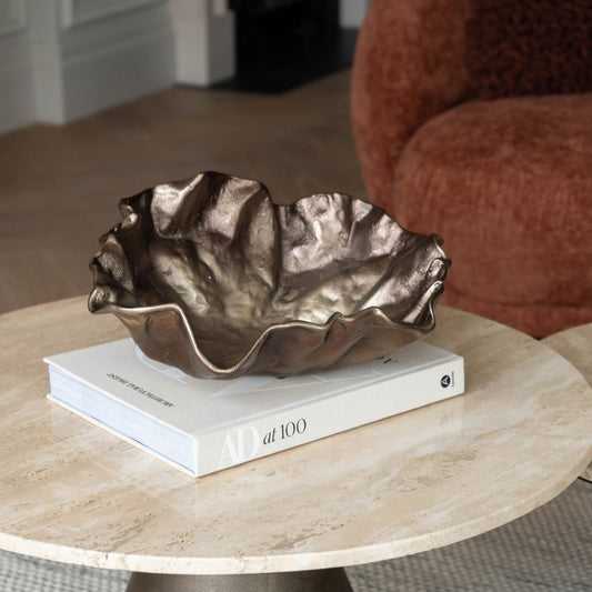 Large Bronze Cast Aluminium Decorative Leaf Bowl