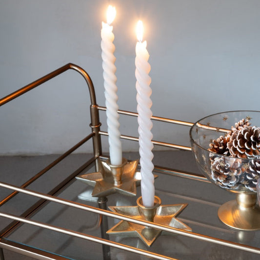 Set Of Two Large Star Gold Christmas Candle Holders