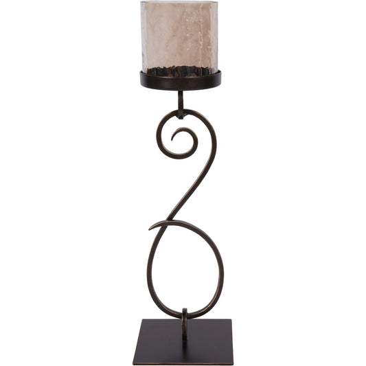 Large Iron & Smoked Glass Candle Holder
