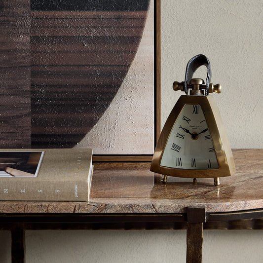 Isosceles Triangle Brass Mantal Table Clock | Small