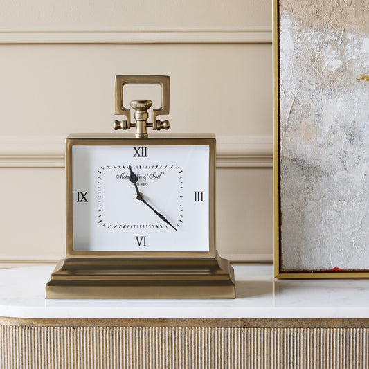 Brass Gold Rectangle Mantle Table Clock | Medium