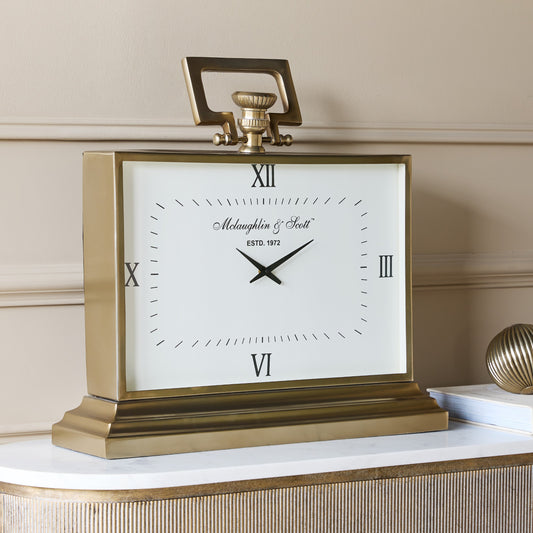 Brass Gold Rectangle Mantle Table Clock | Large