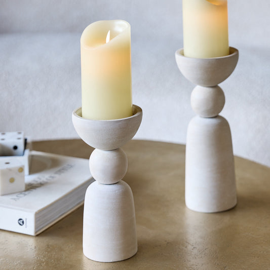 Neutral Stone Textured Pillar Candle Holder | Medium