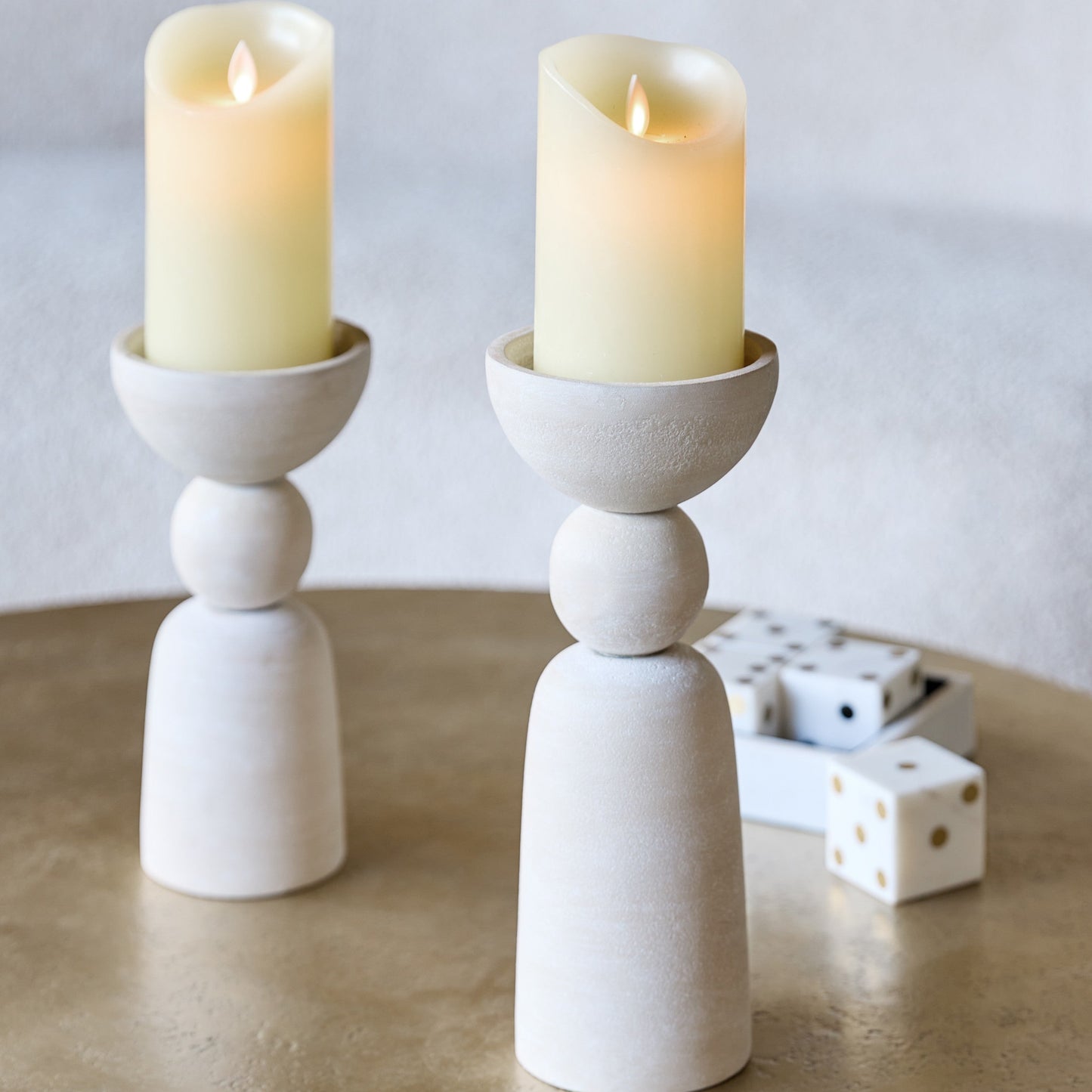 Neutral Stone Textured Pillar Candle Holder | Large