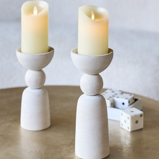 Neutral Stone Textured Pillar Candle Holder | Large