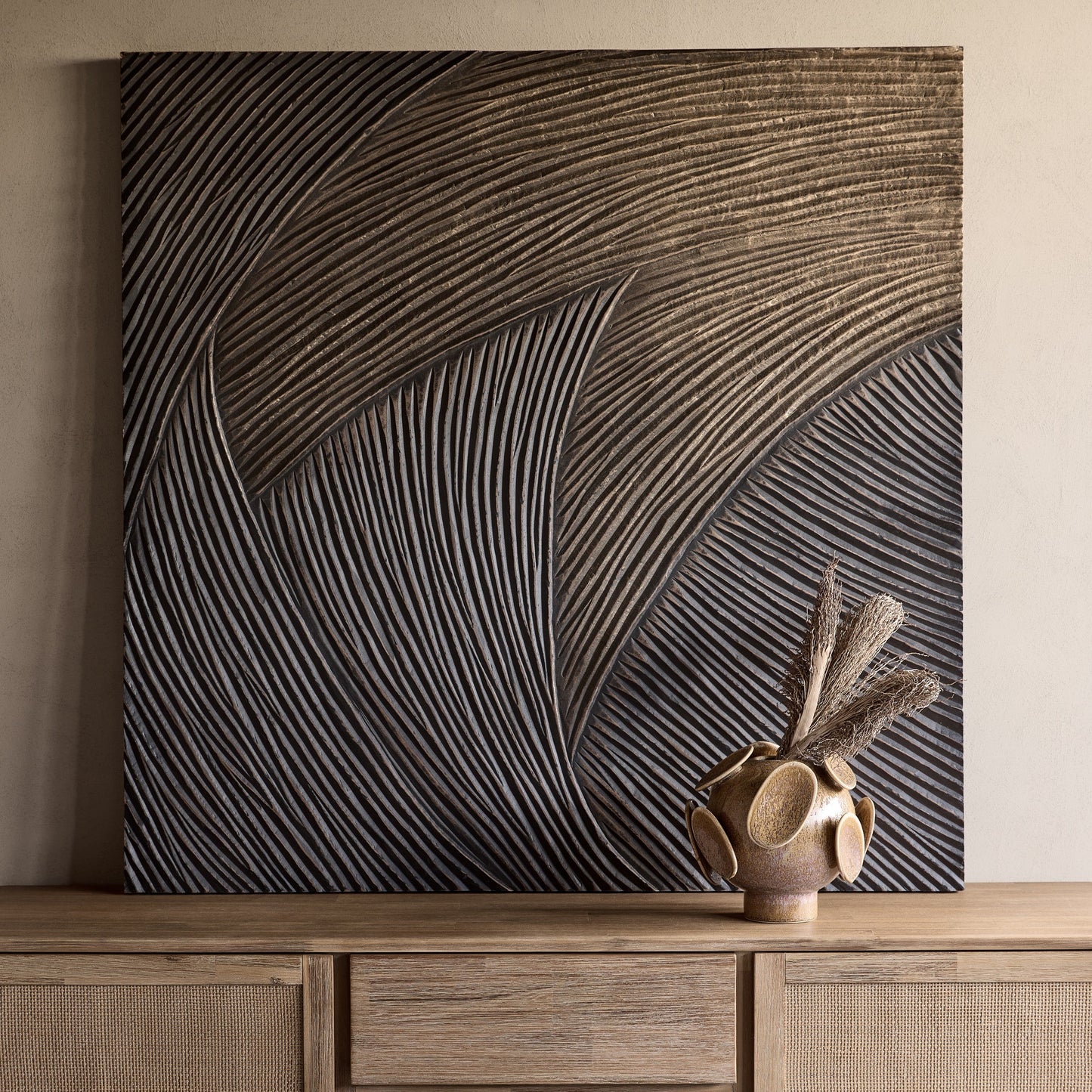 Golden Wave Textured Wall Art 120x120cm