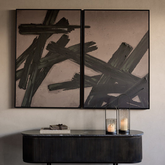 Set Of Two Large Framed Taupe Abstract Wall Art