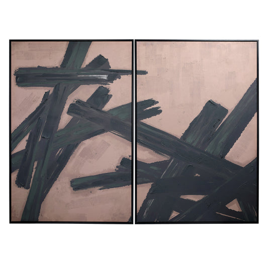 Set Of Two Large Framed Taupe Abstract Wall Art