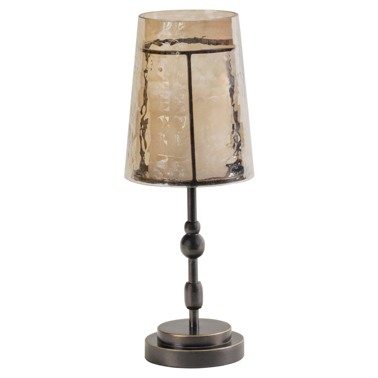 Bronze & Hammered Glass Table Candle Holder/Hurricane