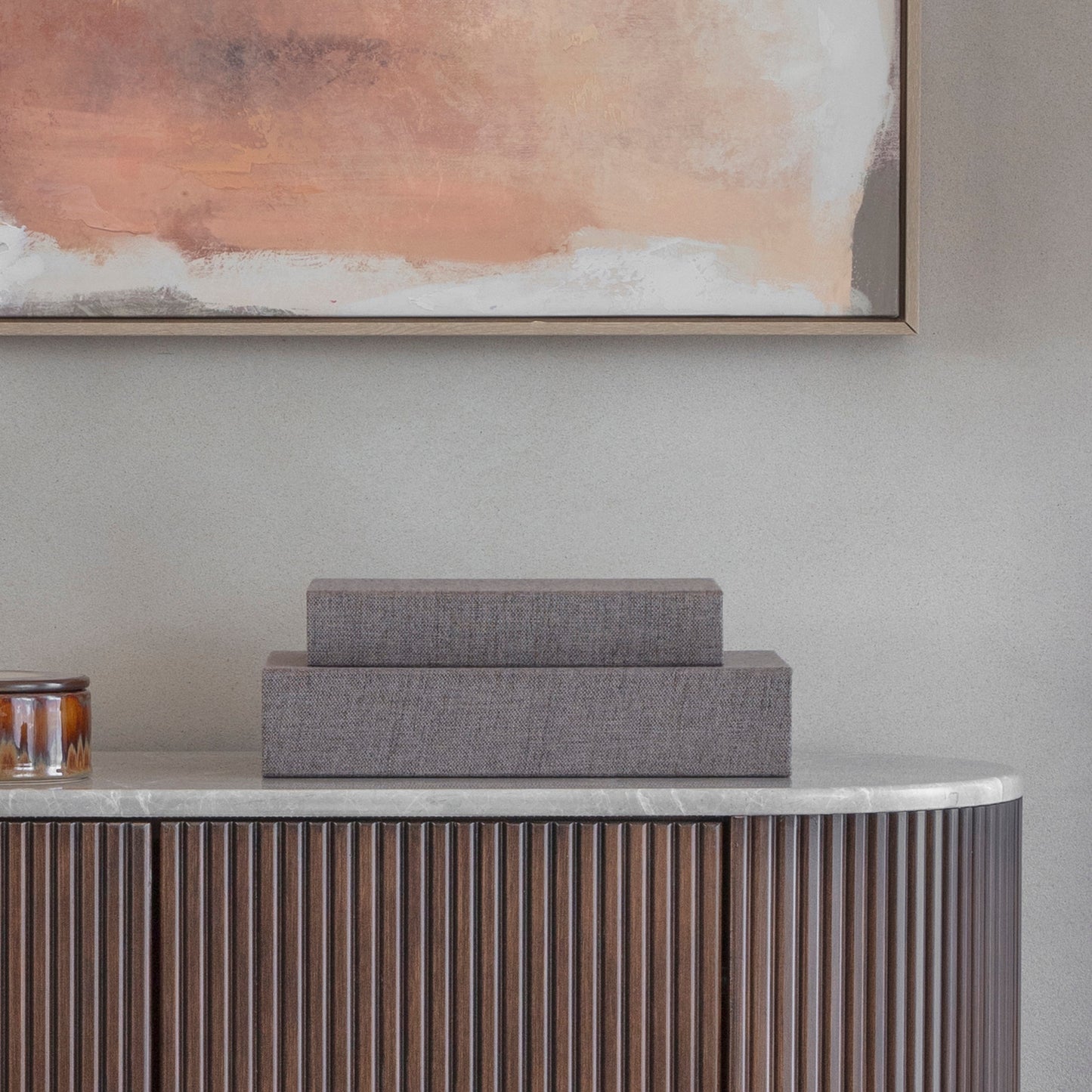 Decorative Grey/Beige Linen Set Of 2 Coffee Table Book Boxes