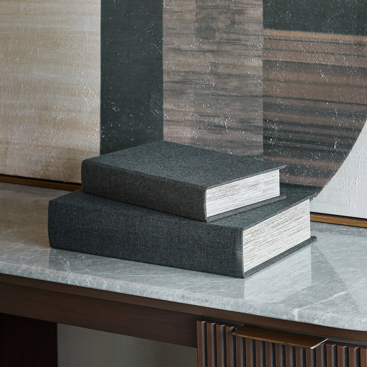 Decorative Black Linen Set Of 2 Coffee Table Book Boxes