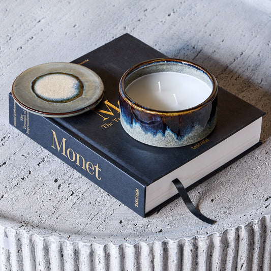 Blue Reactive Glazed Candle