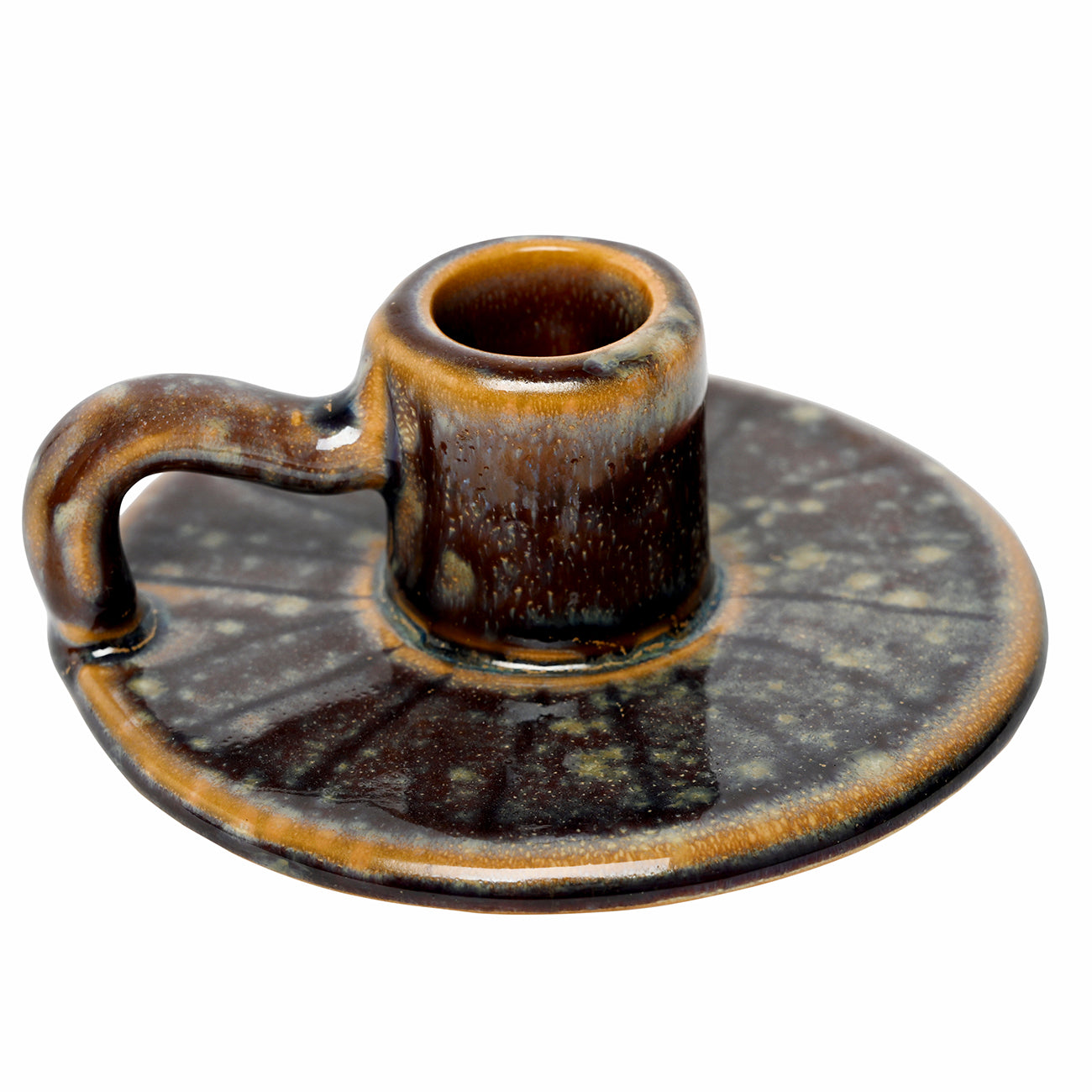 Small Dark Brown/Green Glazed Candle Stick
