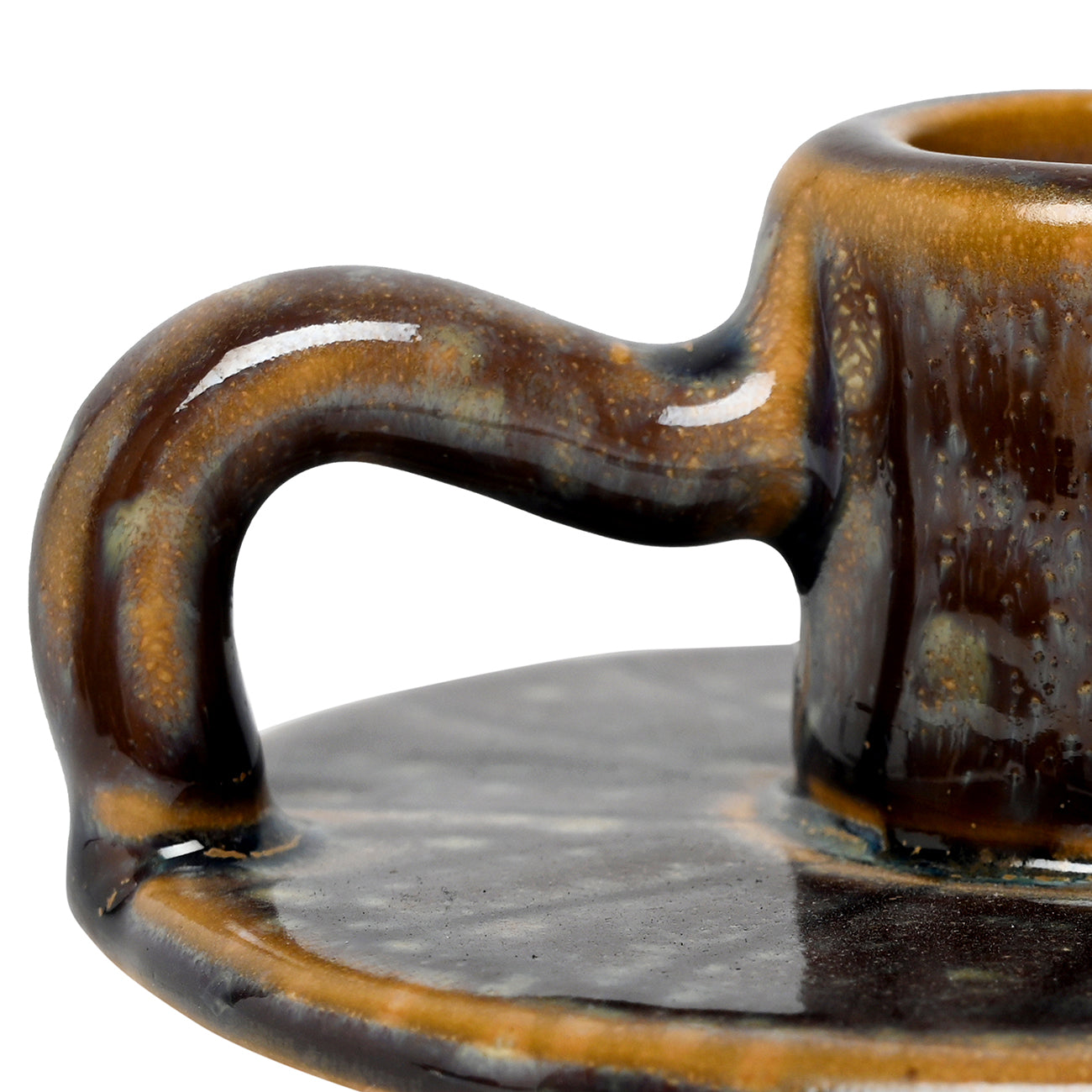 Small Dark Brown/Green Glazed Candle Stick