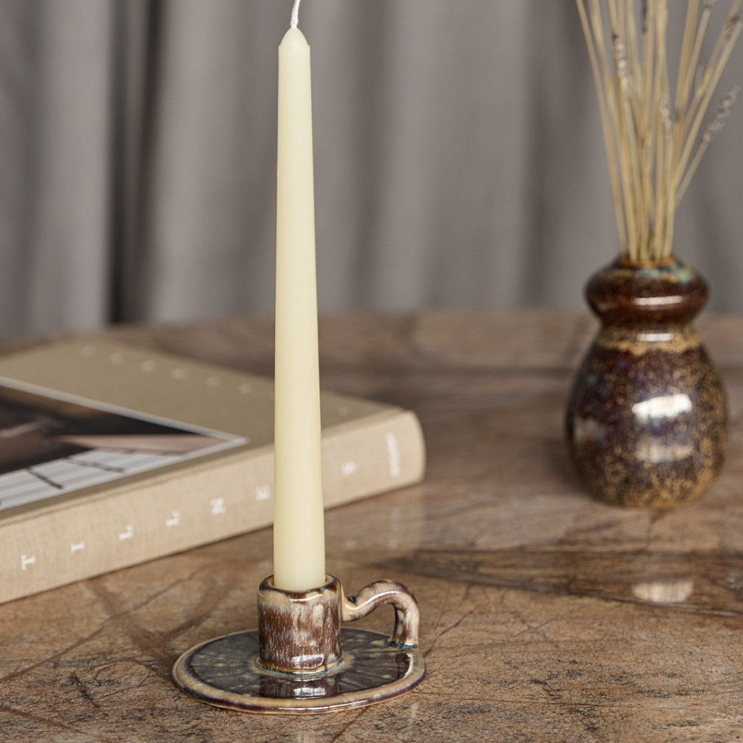 Small Dark Brown/Green Glazed Candle Stick