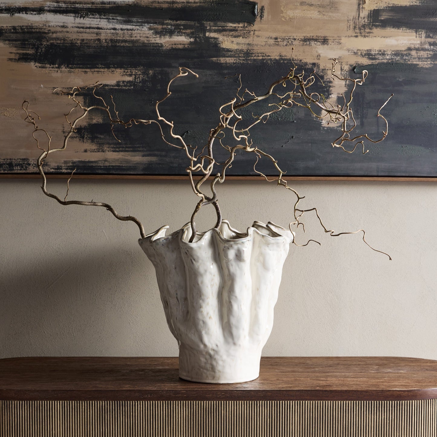 Ivory Glazed Vase Pot | Large