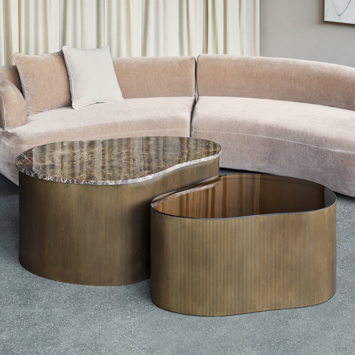 Marble & Glass Gold Coffee Table Set