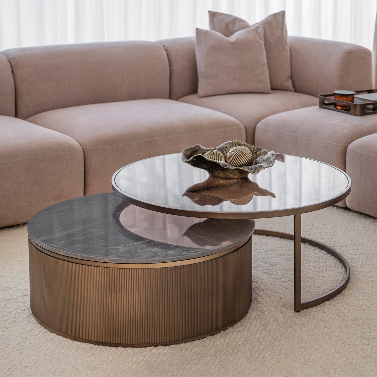 Royal Gold Corrugated Set of Two Nesting Coffee Tables