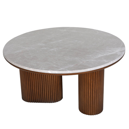 Round Wood Coffee Table With Marble Top