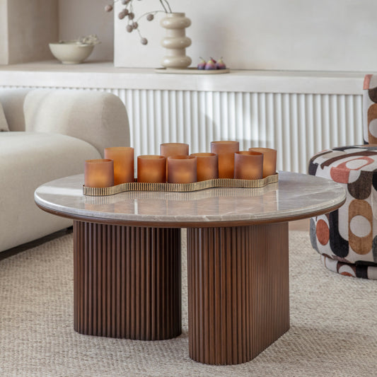 Round Wood Coffee Table With Marble Top
