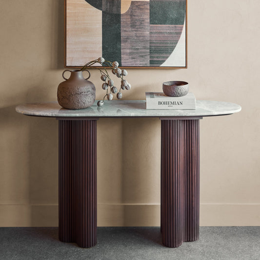 Wood Console with Marble Top