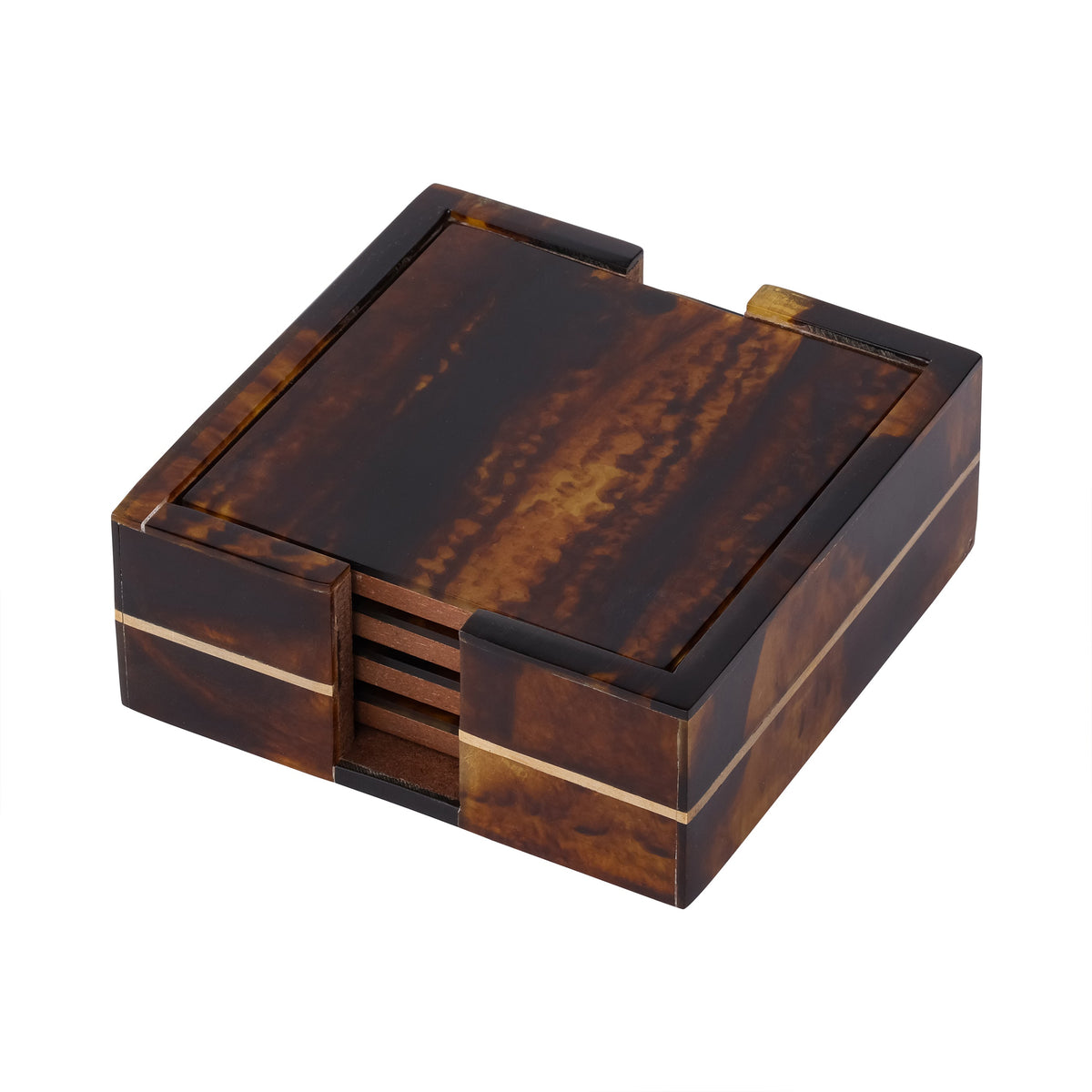 Luxury Brown Resin Set of 4 Coasters With Holder