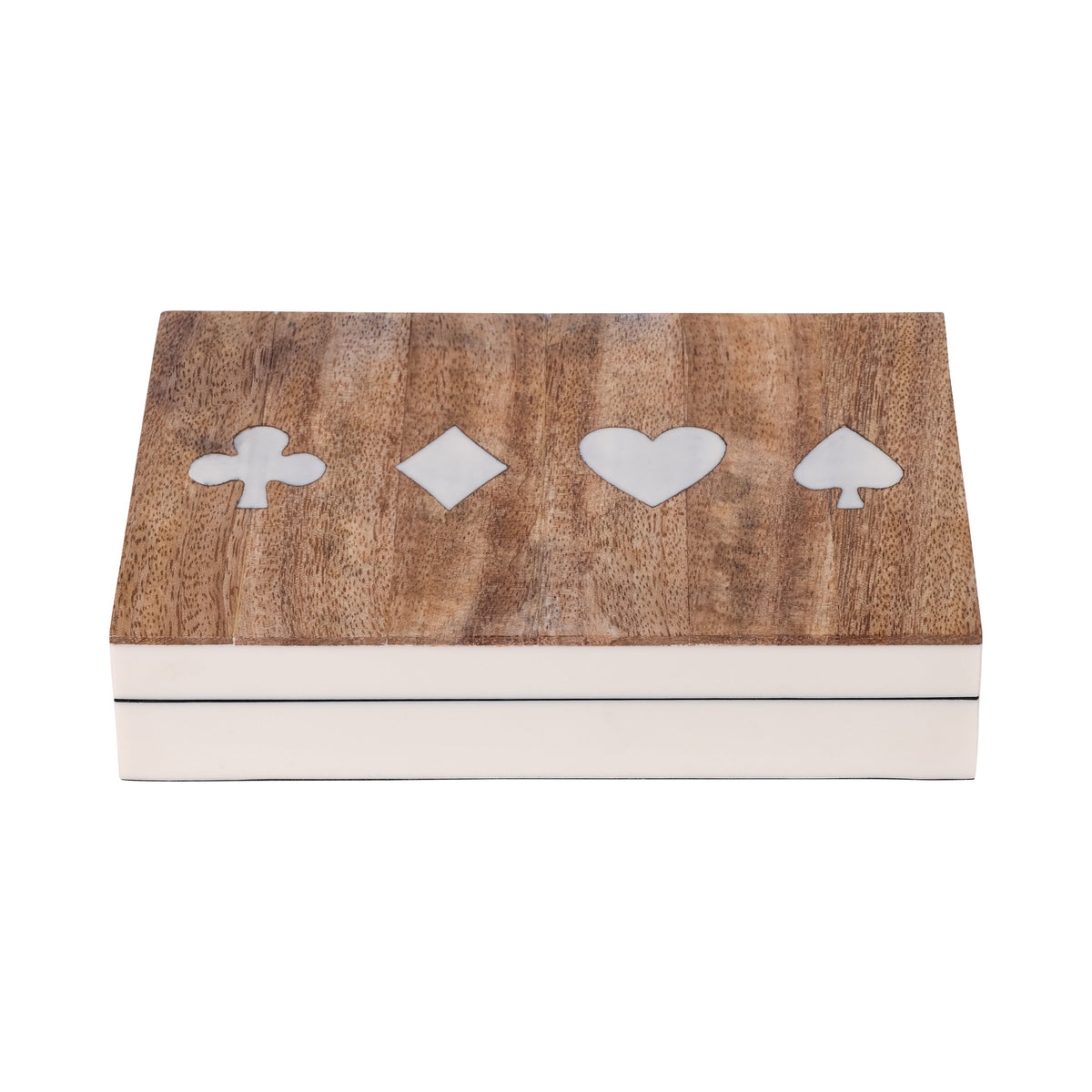 Wooden & White Decorative Card Box With 2 Packs Of Cards