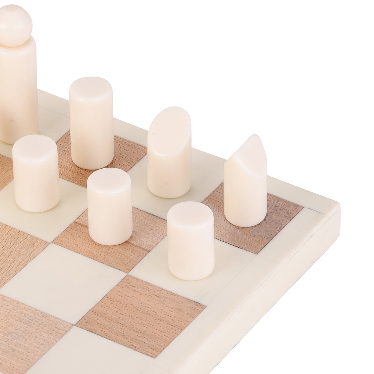 Wood & White Decorative Chess Set