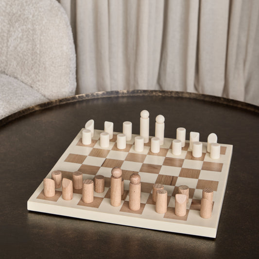 Wood & White Decorative Chess Set