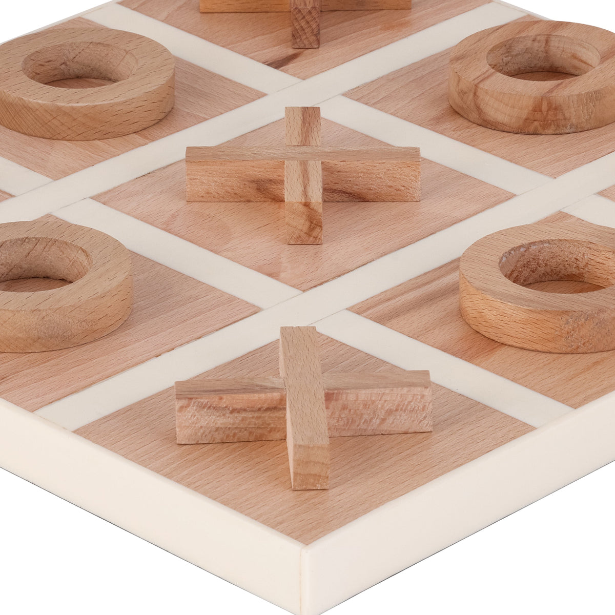 Wood & White Decorative Noughts & Crosses Game