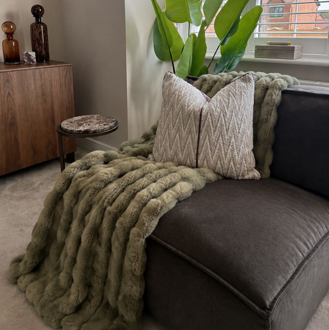 Luxury Sage Green Fur Throw Blanket