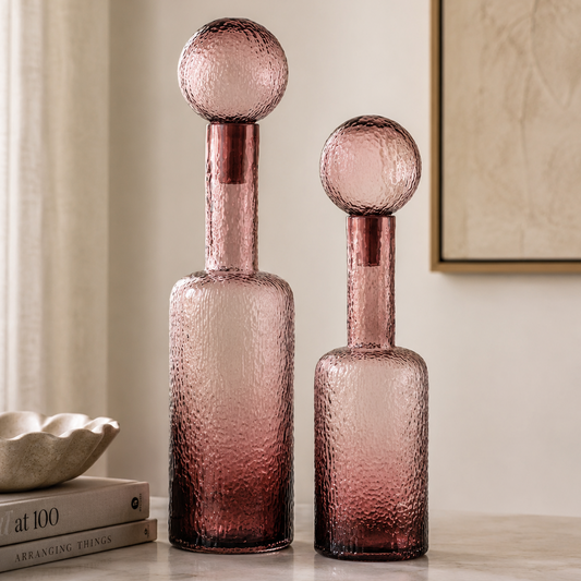 Pink Textured Glass Bottle | Small