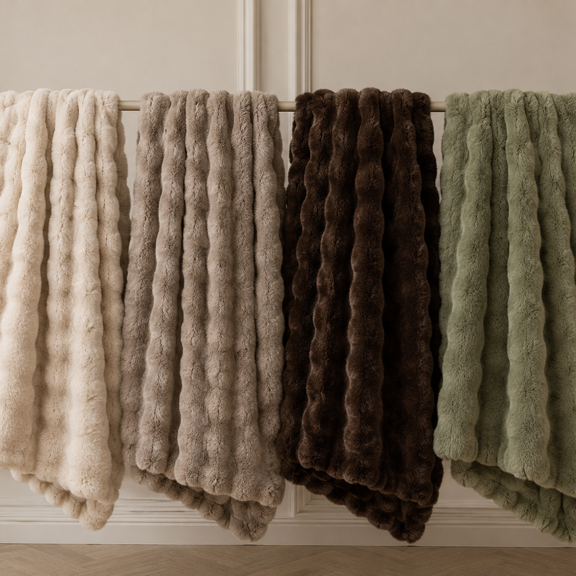 Luxury Beige Fur Throw Blanket