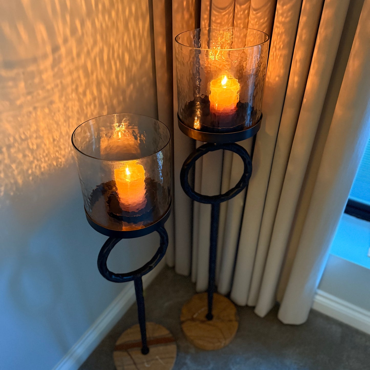 Antique Gold Floor Hurricane Candle Holder With Marble Base | Small