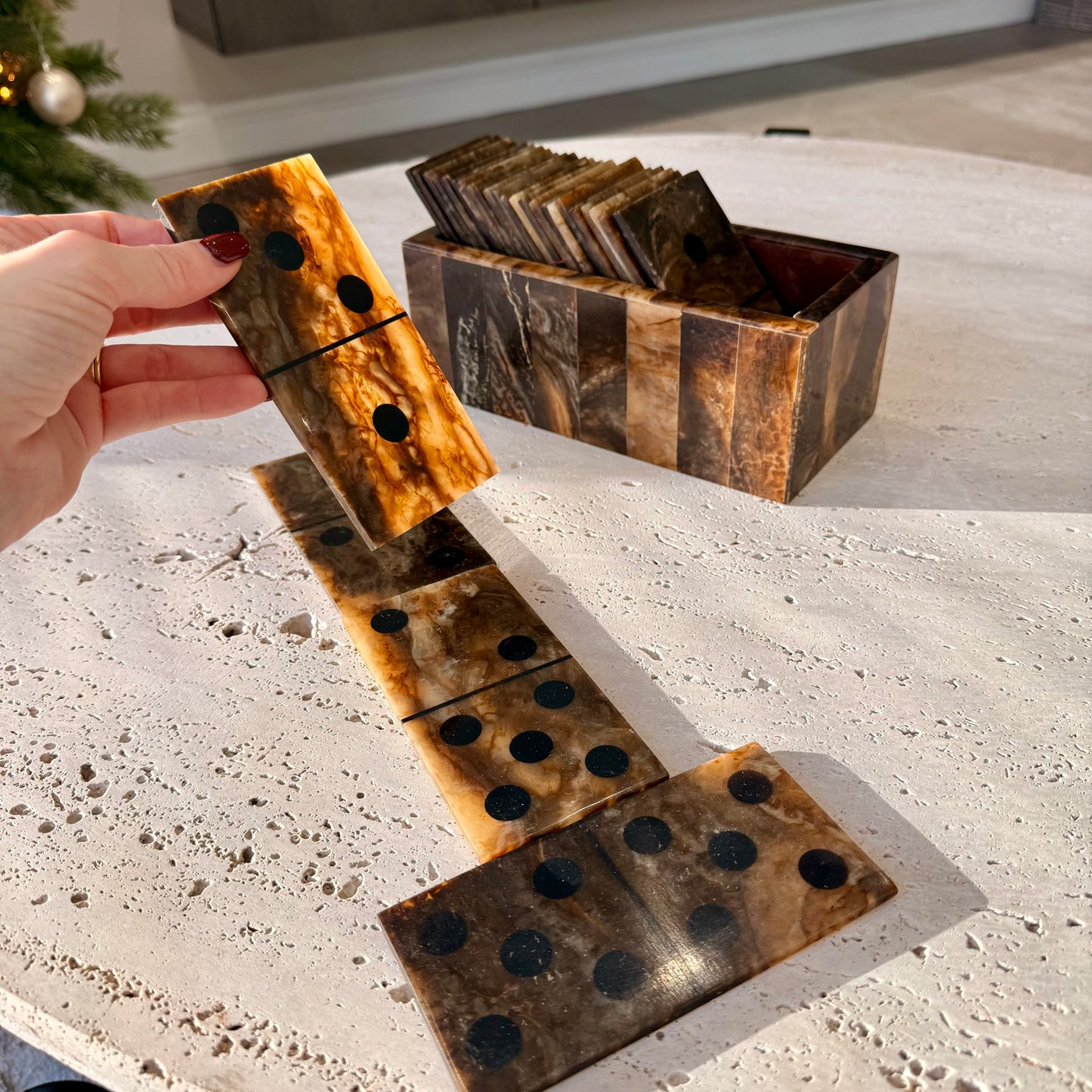 Brown Wood Decorative Dominos Games Ornament Set