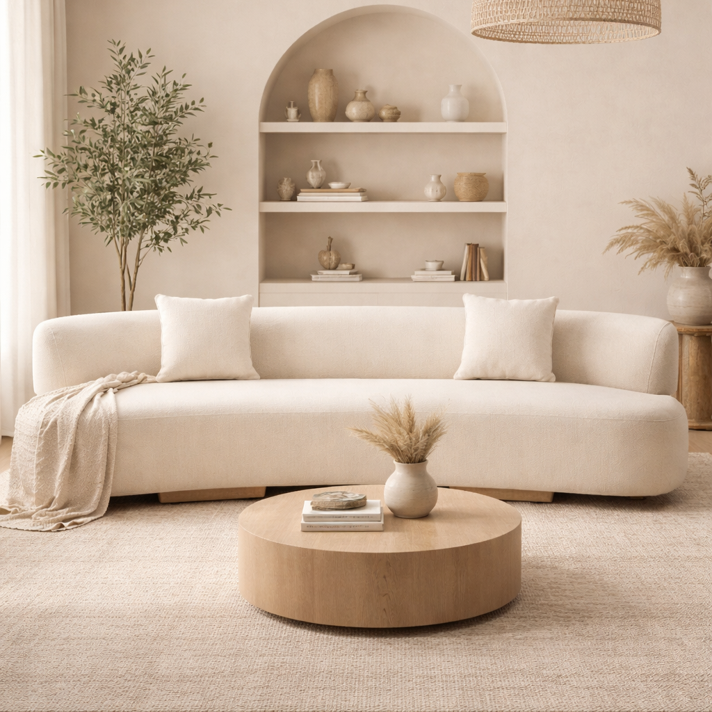 Cream Linen 3 Seater Sofa