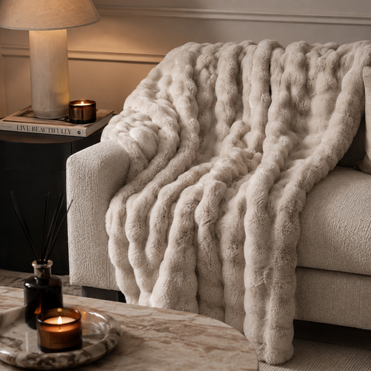 Luxury Beige Fur Throw Blanket