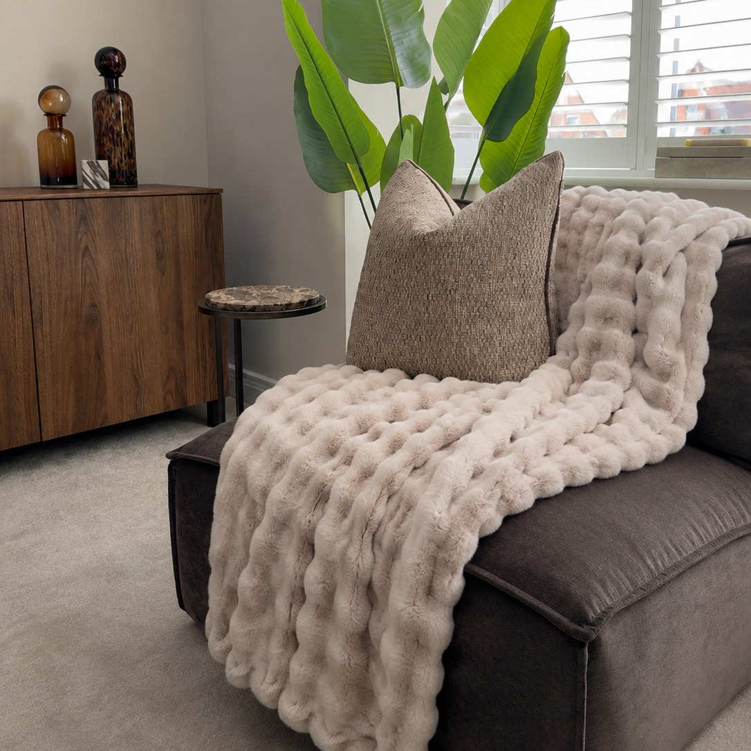 Luxury Beige Fur Throw Blanket